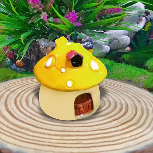 2 Encantadora Mini Casa De Setas, Figurita En Amarillo