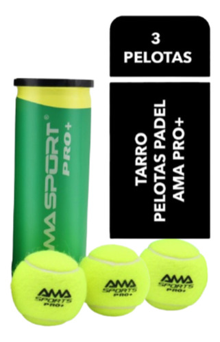 Tarro De Pelotas Padel Ama Pro+ 3 Un. ( Wpt & Ipf Approval )