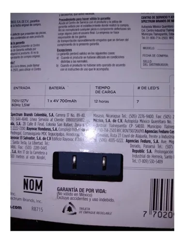 Linterna Recargable 7 Led Luz Blanca