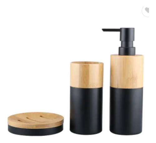 Kit Set Accesorios Baño 3 Piezas Bambu Dispenser Jabonera