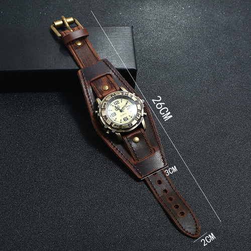 Reloj De Pulsera De Cuero Con Hebilla Retro Punk Para Hombre