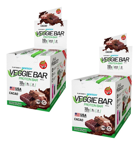 2 Veggie Bar Low Carb Snack Gentech 20 Barra Proteína Vegana