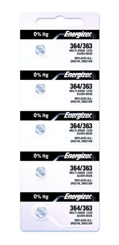 Imagen 8 de 10 de Pila Energizer 364/363 Sr621w Blister X5 Un. Oxido De Plata