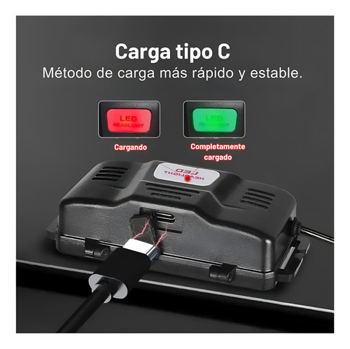 Linterna Frontal Minera Recargable Led Potente - 2 Baterias Blanco Negro