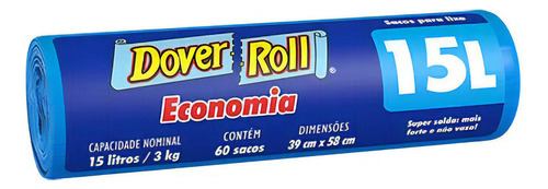 Saco Para Lixo 15l Dover Roll Economia Azul 60un