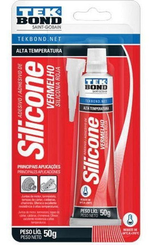 Adesivo Silicone Alta Temperatura Vermelho 50g Tekbond