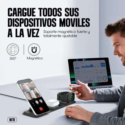 Base Cargador Inalámbrico 3en1 Magsafe 15w Kbod W10 Plegable