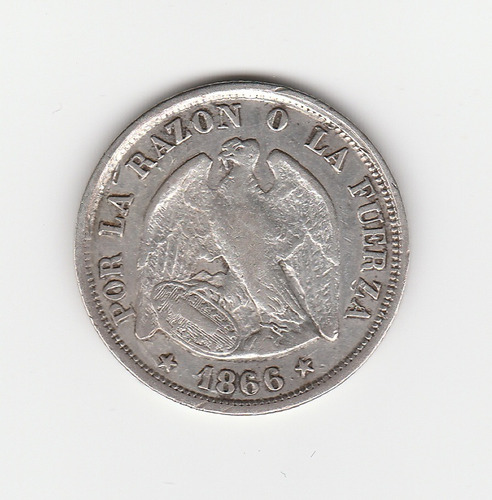 Moneda Chile 20 Centavos 1866 Plata Vf+ Pechugón
