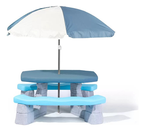 Mesa De Pícnic Step 2 Para Sol Y Diversión Con Sombrilla Color Azul Acero