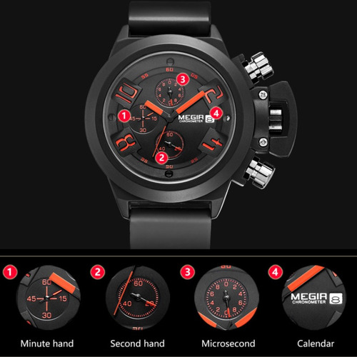 Reloj Megir 2002, Calendario Reloj Resistente Al Agua Color De La Correa Negro