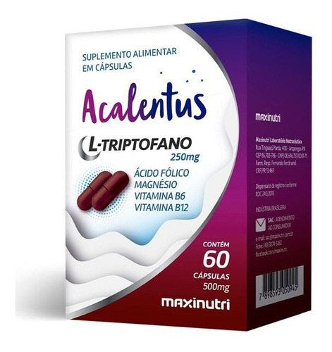 Suplemento em cápsulas Maxinutri Acalentus L-triptofano De 60 capsulas