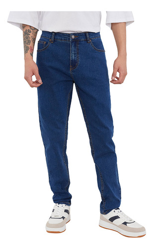 Jeans Hombre Skinny Fit Spandex Liso Azul Oscuro Corona