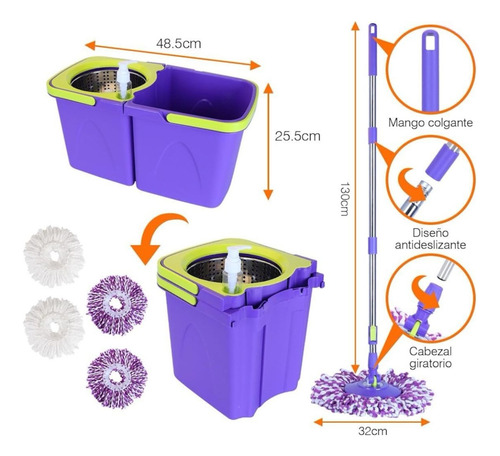 Trapeador Giratorio De Microfibra Mop Con Exprimidor Cubeta