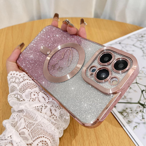 Fundas Para iPhone 12 Pro Max, 17cm, Rosa, Con Glitter Magné