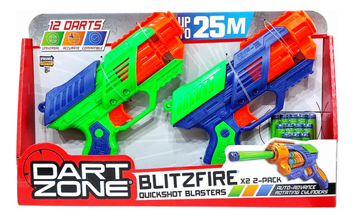 Set X2 Pistolas Con 12 Dardos 25x17cm Zona Dar Juguete