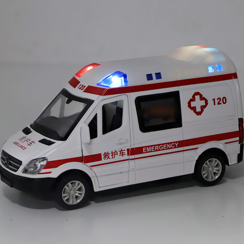 Modelo De Ambulancia, Modelo De Ambulancia De Rescate, Modelo Fundido A Presión, Equipado Con Luces Led, Juguete De Tracción De Metal Con Sonido Para Ambulancia, Juguete Para Niños