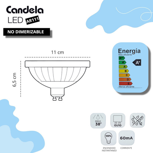 Lampara Led Ar111 Rosca GU10 12w Luz Fria Candela
