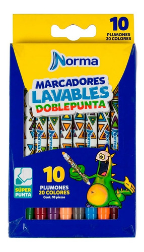 Marcadores Lavables Doble Punta Norma X 10 Plumones Bicolor