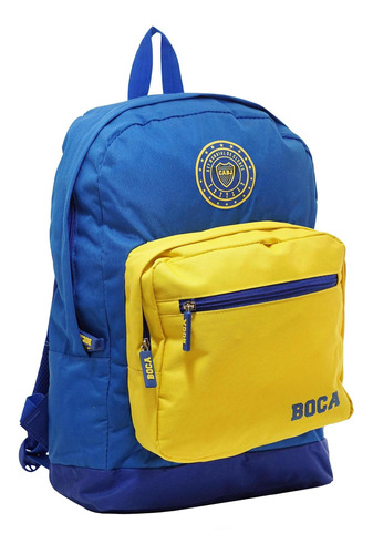 Mochila Boca Juniors Escolar Juvenil Orig Primaria Color Azul Diseño De La Tela Liso