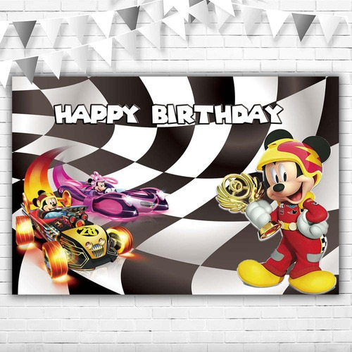 ~? Mickey Mouse Roadster Racers Birthday Backdrop 5x3ft Happ