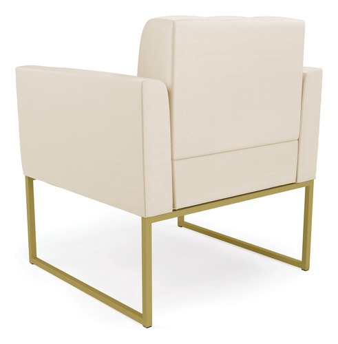 Kit Sofá E 1 Poltrona Elisa Corino Base Industrial Dourado Cor Bege