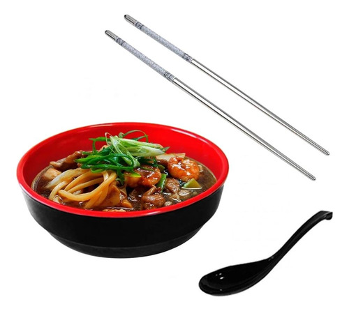 Kit Sopa Japonesa Tigela 450 Ml + Colher + Par De Hashi Inox