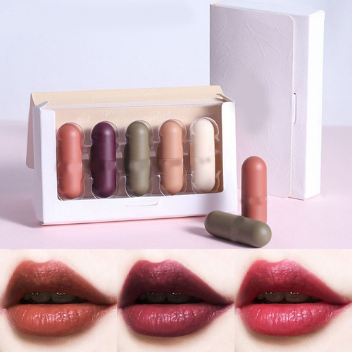 Lápiz Labial Set 5 Color De Efecto Duradero Textura Mate