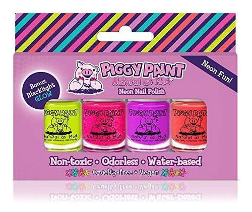 Piggy Paint 4 Polish Neon Box Set (bonus: Blacklight Gl