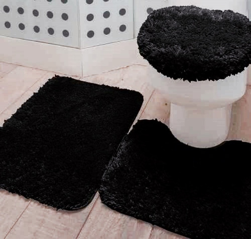 Jogo De Banheiro Kit 3 Felpudo Peludo Antiderrapante Cor Preto Liso