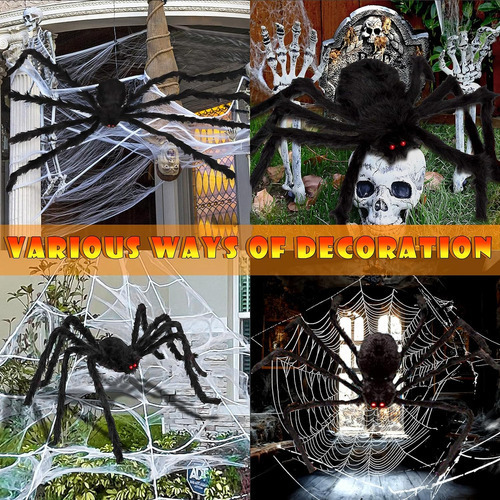 Tela De Araña Gigante Con 200 Luces Led Moradas 5m