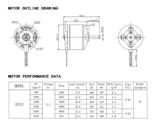 Motor Brushless A2212 1000kv 13t Com Montante