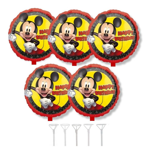 Pack 5 Globos Mickey + Varillas 