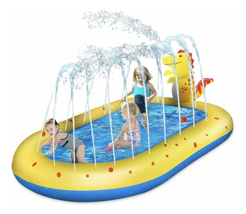 Piscina Alberca Inflable De Dinosaurio Con Rociador Amarillo