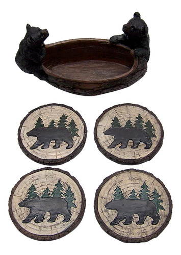 Soporte De Canoa De Oso Negro Con 4 Posavasos, 725 Pulgadas