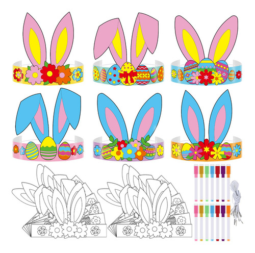 24 Jgos Diademas Con Orejas De Conejo De Pascua Kits De Manu