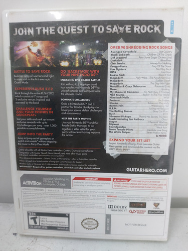 Jogo Nintendo Wii Guitar Hero Warriors Of Rock Original (Usado)
