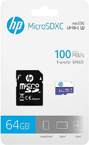 Imagen 2 de 2 de Memoria Micro Sd Marca Hp 64 Gb 100 Mb/s