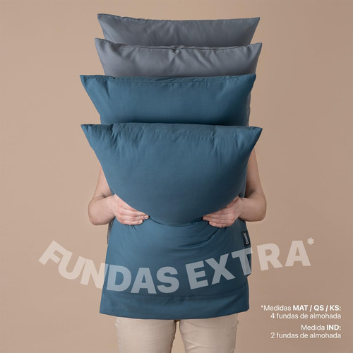 Juego De Sábanas Microfibra Fundas Almohada Azul Marino Gris