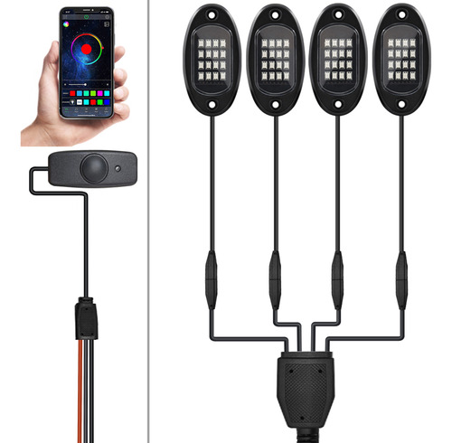 Luz Led Rock 4pcs Multicolor Impermeable Con App Bt Controla