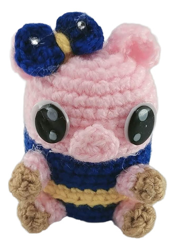 Amigurumi Cerditos Crochet 7cm Llavero Boca Moñito Azul