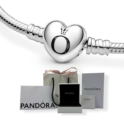 Brazalete Pandora Cadena De Serpiente, Broche De Corazón, Og Plateado 16 Cm