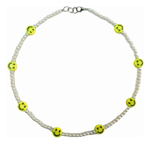 Collar Carita Feliz Smile Amarillas Y Perlas 4mm