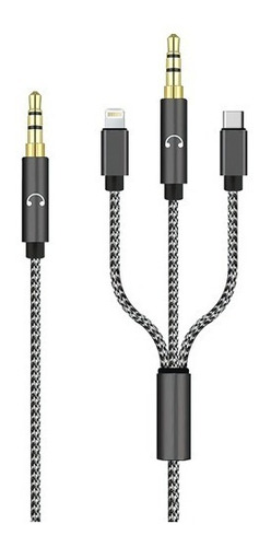 Cable Audio 3 En 1 Auxiliar A Auxiliar + Tipo C + Lightning