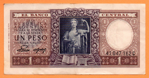 Billete 1 Peso Moneda Nacional, Bottero 1914, Año 1955 B 