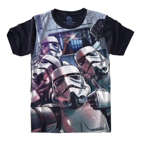 Camiseta Plus Size Preta Star Wars Storm Trooper Selfie