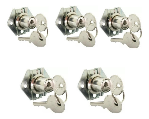 Fechadura Stam 301 Inox 22mm Stam 5 Pcs Para Móveis Gavetas Armários