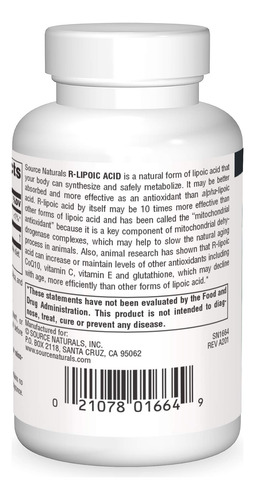 Source Naturals R-lipoic Acid 100mg, Key To Cellular Energy