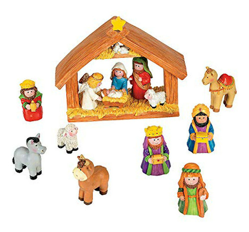 Conjunto Natividad Navideño Mini - 9 Piezas Con Pesebre