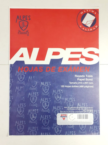 Hoja De Examen Paquete 120 Hojas, 480 Paginas Marca Alpes 