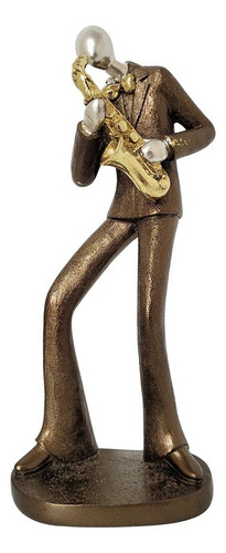 Estatueta Decorativa Músico Saxofonista Bronze Dourado 25cm